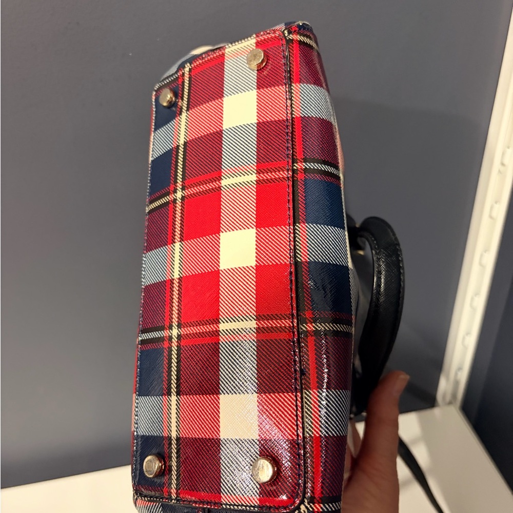 Kate Spade Red and Navy Plaid Satchel - Picture 7 of 8